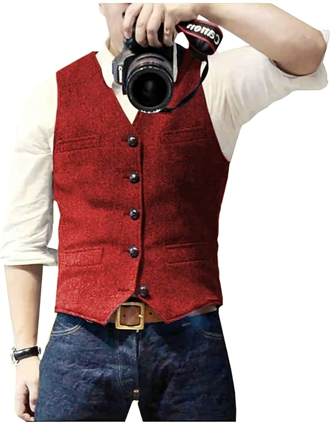 V-neck denim blazer vest for men