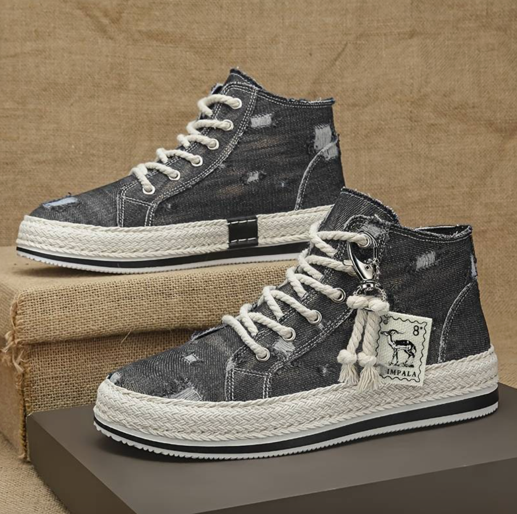 Slomo - men's high top skate shoes made of washed denim with good grip