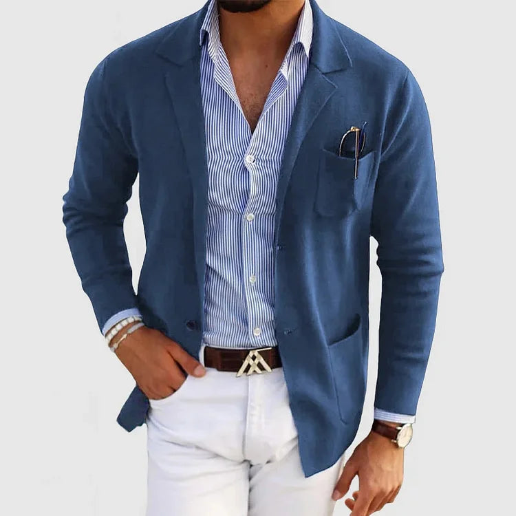 Benno - Men's cardigan with casual buttons, pockets and lapel collar, solid color, long sleeves