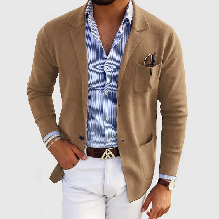 Benno - Men's cardigan with casual buttons, pockets and lapel collar, solid color, long sleeves