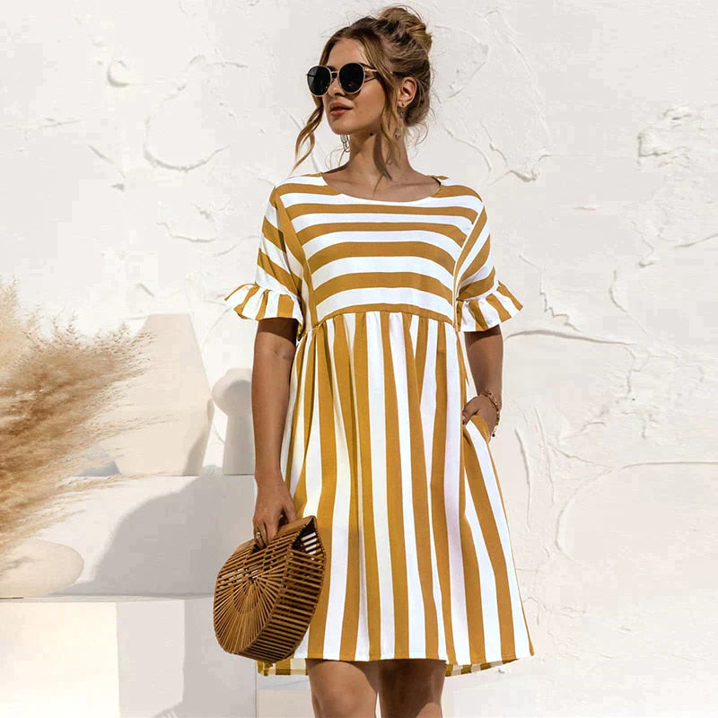 LONYA - Striped short sleeve dress for women