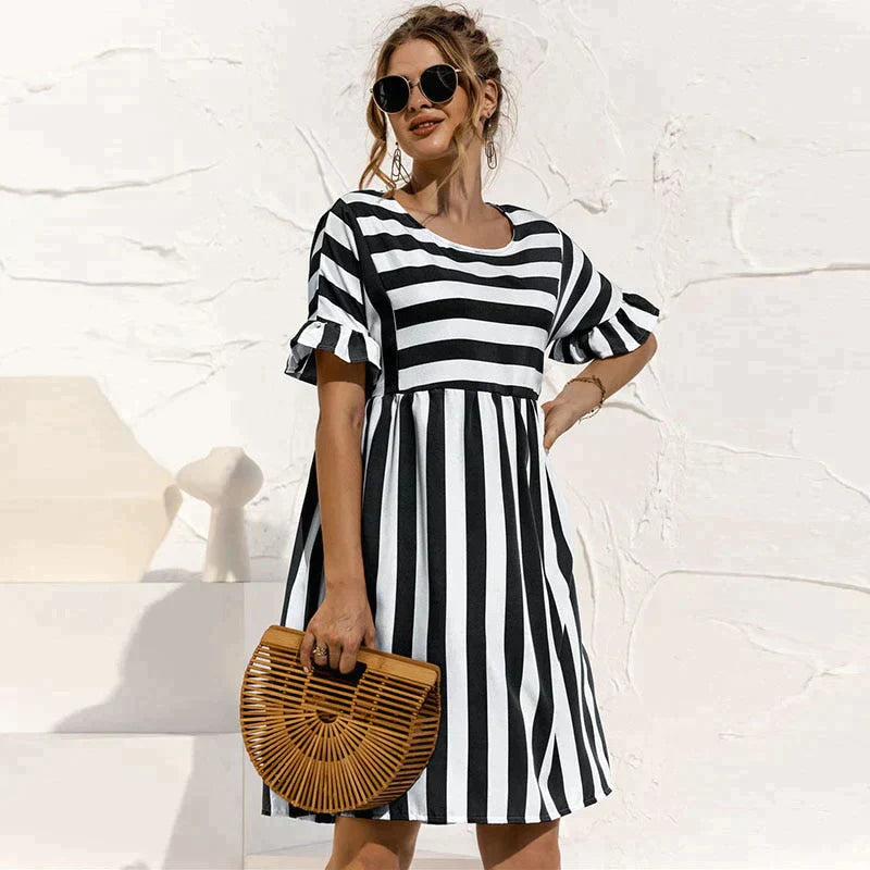 LONYA - Striped short sleeve dress for women