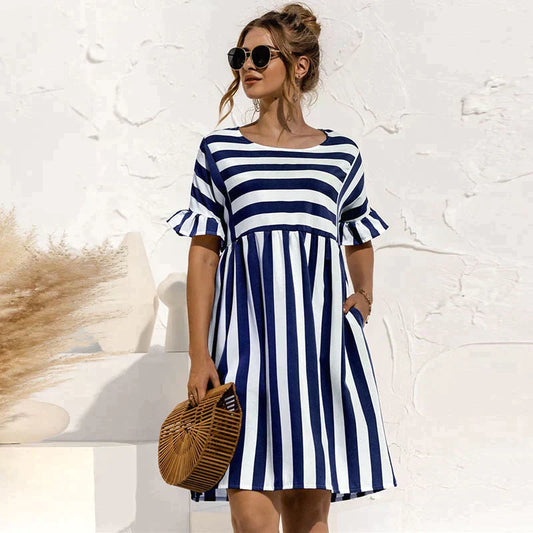 LONYA - Striped short sleeve dress for women