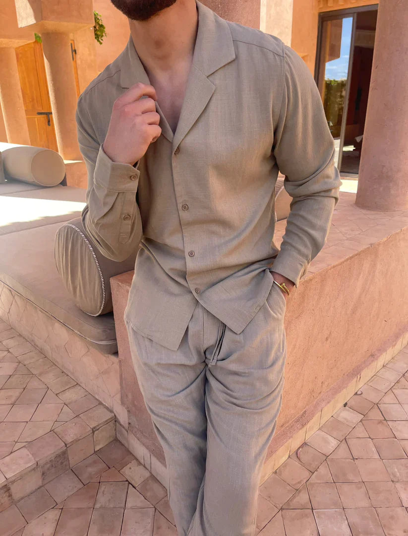 Miguel - Olive Green Linen Set (Shirt + Pants)