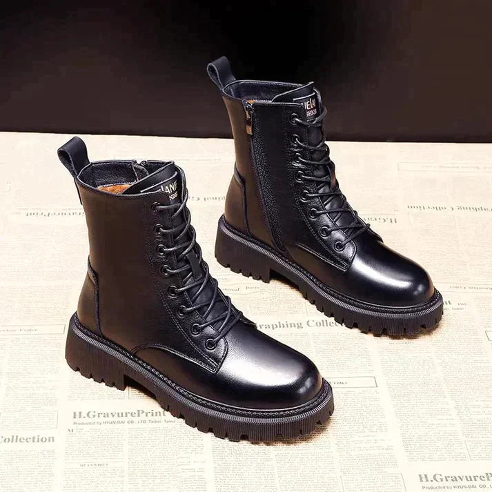 dolphins | Black leather winter boots