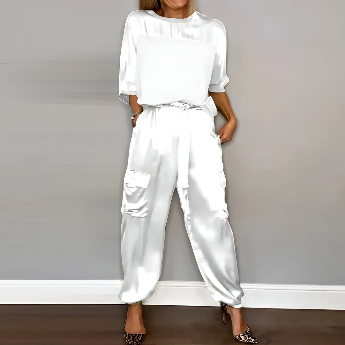 Silkease™ - two-piece half sleeve top and pants suit