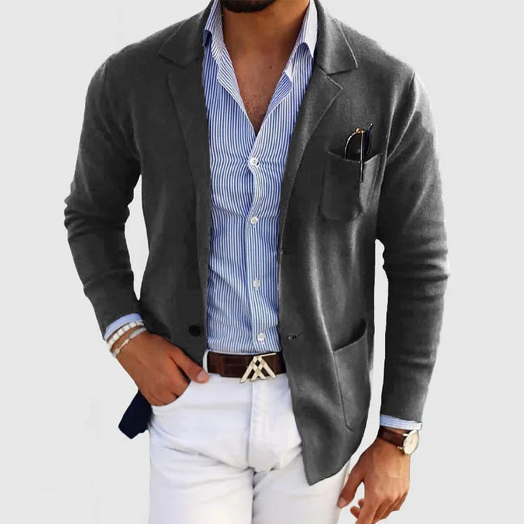 Benno - Men's cardigan with casual buttons, pockets and lapel collar, solid color, long sleeves