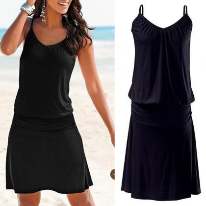 Marla - black dress with free back v-neck plain color and straps