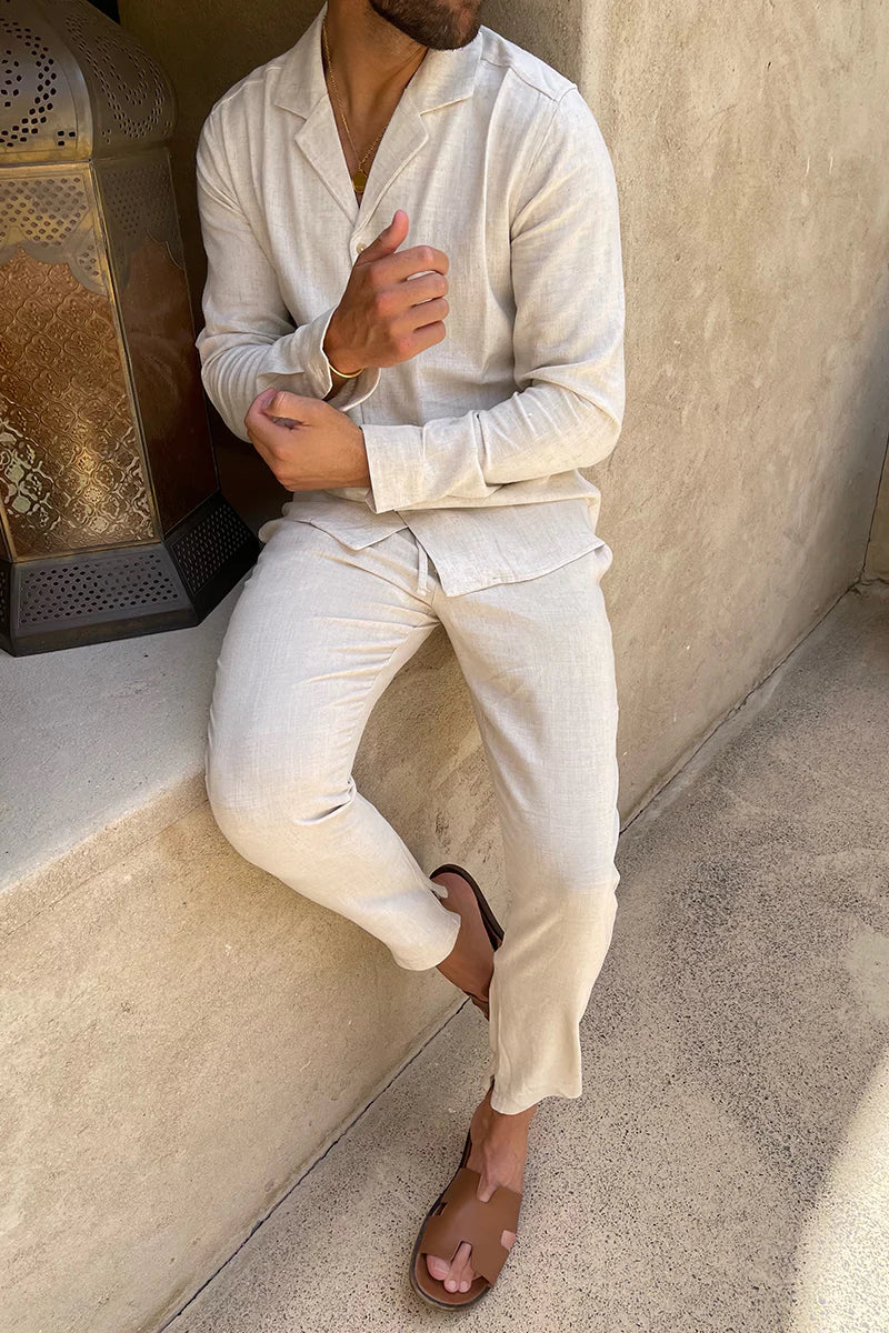 Niklas - Oatmeal linen trousers